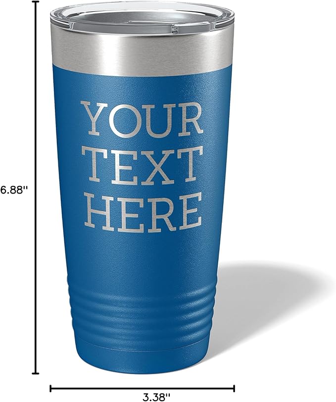 Personalized 20oz (17 Colors) Powder Coated Insulated Stainless Steel Tumbler with Lid, Custom Etched, Customized Text Message Name, Engraved Gift Idea Women Men Him Her, Your Text Here (Royal Blue)