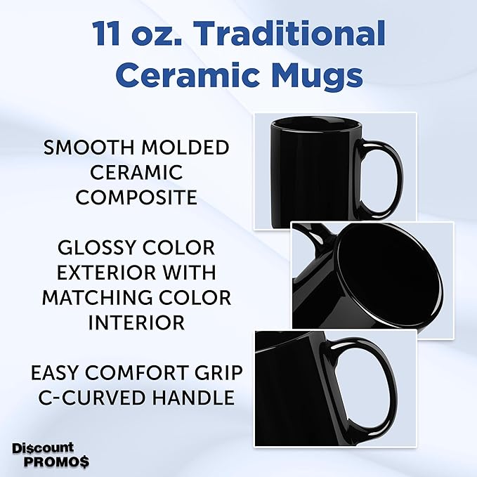 DISCOUNT PROMOS Ceramic Mugs ??11 oz. Set of 10, Personalized Bulk Pack, Perfect for Hot or Iced Drinks, Gaming ??Black