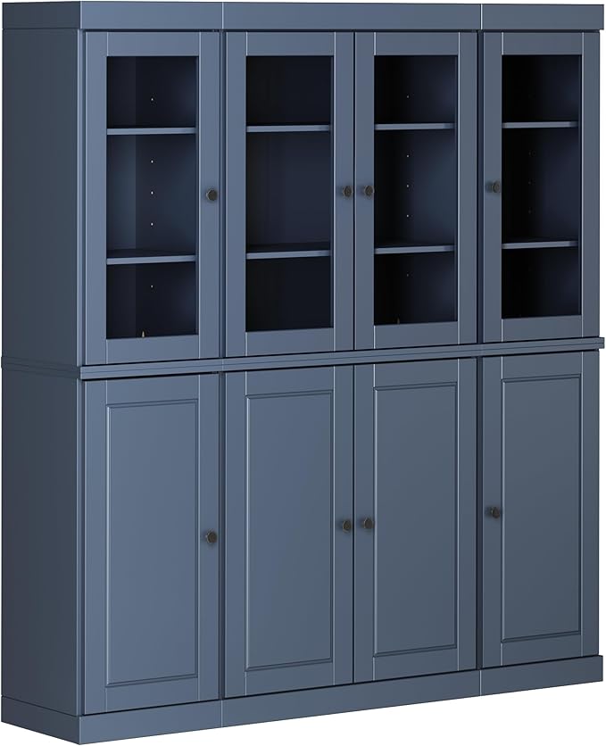 Palace Imports 100% Solid Wood China Cabinet - Kitchen Pantry - Wooden Storage w/Adjustable Shelves, Antique Blue, 65" w x 71.5" h x 15.5" d, Renewable Eco-Friendly Wood, Made in Brazil