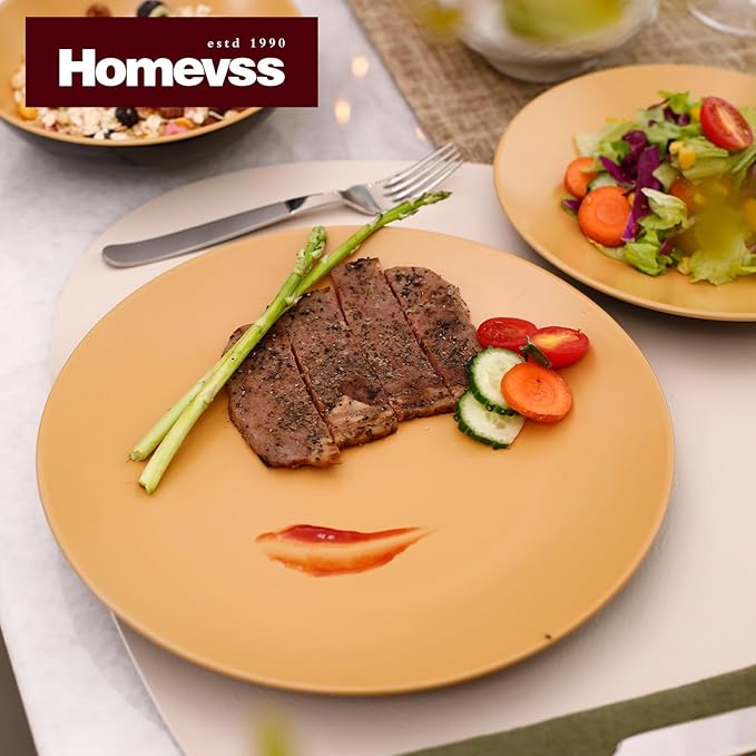 Stoneware Two-Tone Colors Life 16pc Dinner Set竊똎utside Shiny Black + Inside Matte Glaze Curry