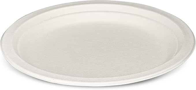 GUSTO [9 Inch - 125 Pack Heavy Duty White Paper Plates, 100% Compostable, Eco-Friendly - Biodegradable Disposable Plates, Sugarcane Paper Plates (Formerly Comfy Package)