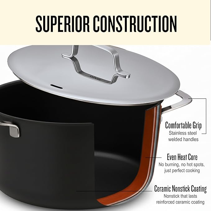 Alva Maestro 12-Piece Ceramic Cookware Set ??Nonstick & No PTFE, PFOA, PFAS for Safe, Healthy Cooking ??Oven & Induction Safe for Fast Even Heat, Effortless Cleanup, Durable Designed to Last