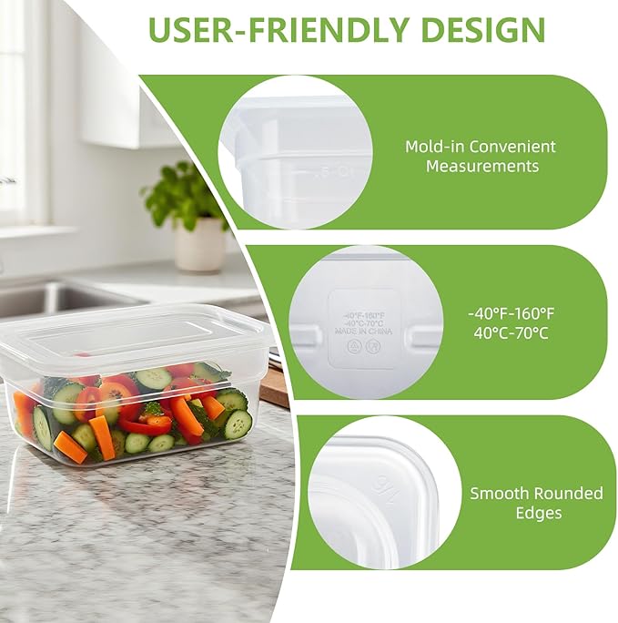 6-Pack Food Pan with Lids, 1/6 Size Food Storage Containers for homes, schools, restaurants, hotels Meal Prep, -40??160?? Stackable, Freezer-Safe (1/6 size 4 inch deep, 1.53L/1.62QT)