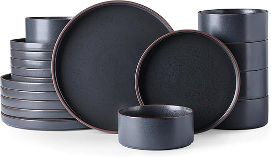 LERATIO Ceramic Dinnerware Sets for 6, High Edge Stoneware Plates and Bowls Set, Chip and Crack Resistant | Oven & Dishwasher & Microwave Safe Dishes Set, Service for 6 -Ashen