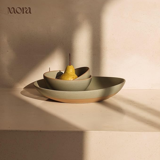 MORA Medium Bowls Set of 4, 28oz Ceramic Pottery Everyday Bowls - Microwave, Oven and Dishwasher Safe - Thyme