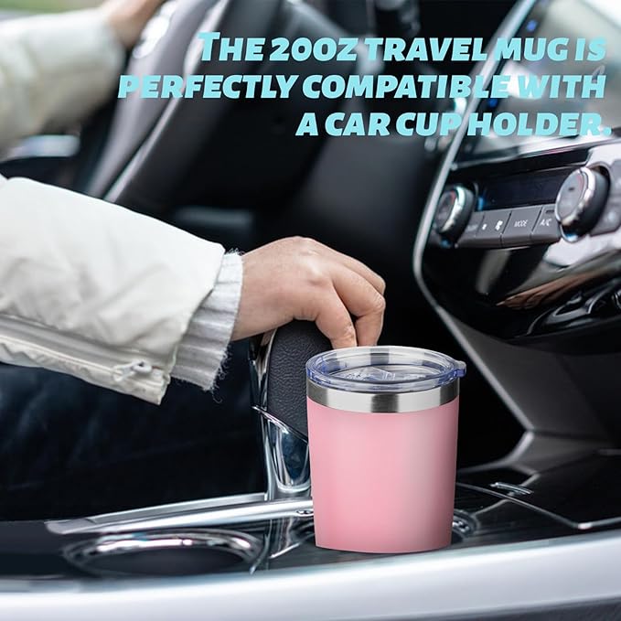 ATIKZHE 20oz Tumbler with Straw and Brush, Stainless Steel Vacuum Insulated tumbler, Double Wall Insulated Coffee Tumbler for Outdoor, Home, Travel,Office (Light Pink,1pcs)