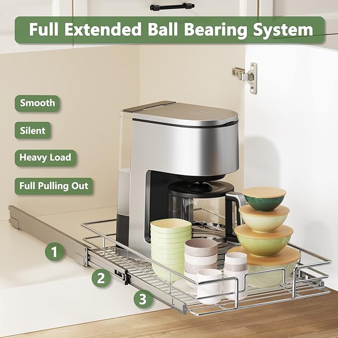 LOVMOR Pull Out Cabinet Organizer 15쩍" W x 21쩍" D, Kitchen Cabinet Pull Out Shelves Slide Out Storage