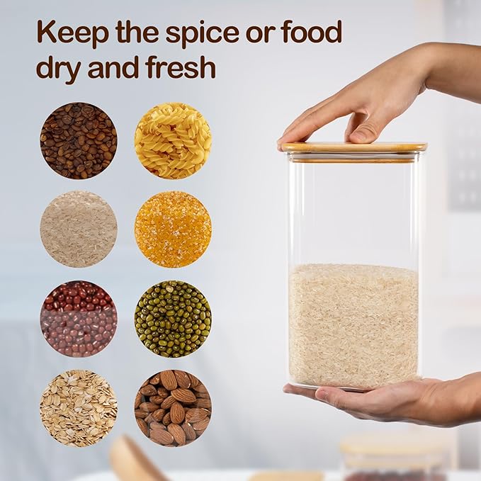 156oz 52oz Airtight Glass Square Storage Canister with Bamboo Lid Set of 2(4600ml*1 1550ml*1) Large Gallon Glass Jars for Sugar, Flour, Cookies and Coffee beans (?럚ith Black Lable)