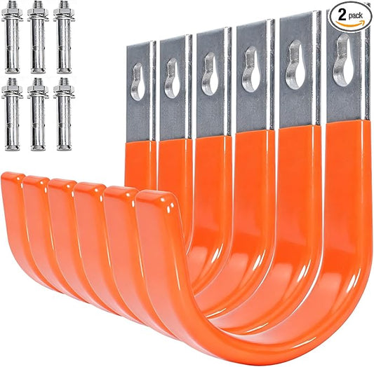 Heavy Duty Wall Hooks, Garage Storage Utility Hooks, Steel Wall Mount Hanger, Tool Organizer Hose Hanger Steel U Hooks for Garage & Garden (6, Orange)