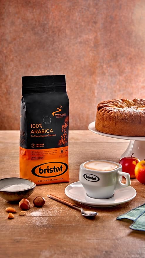 Bristot 100% Arabica Italian Espresso Beans ??Medium Roast Coffee ??Smooth & Aromatic with Notes of Biscuit, Caramel & Toasted Bread ??1.1 lb (500 g)