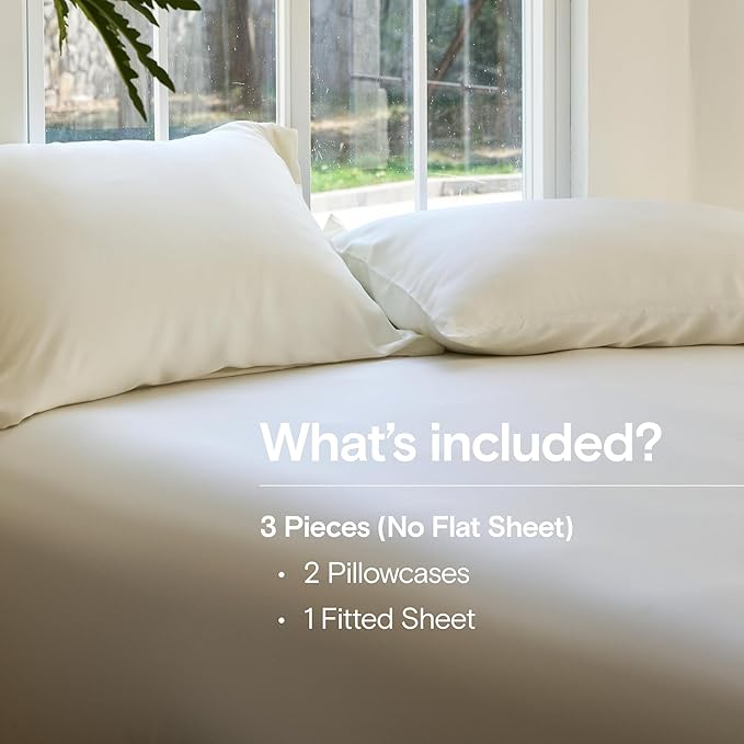 DOZ Sheet Set, 100% Viscose derived from Bamboo, Organically Grown, Buttery Soft, Cooling Sheets, High GSM, Deep Pockets - 3 Piece - 2 Pillowcases 1 Fitted Sheet (Ivory, Cal King)