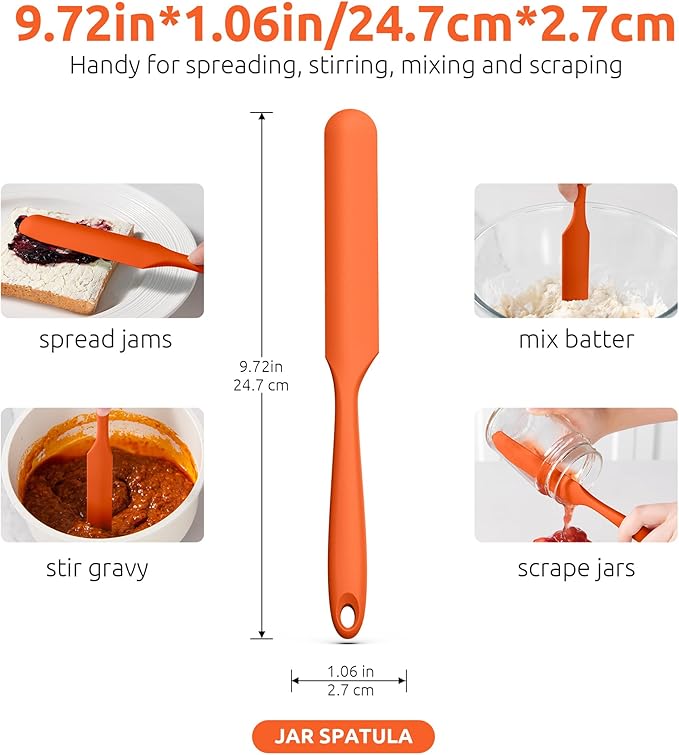 U-Taste Skinny Silicone Jar Spatula: 600쨘F Heat-Resistant Food-Grade 10in Long Narrow Sourdough Stirring Stick, Seamless Flexible Peanut Butter Spreader for Scraping Icing Bread Cream, Jam (Orange)