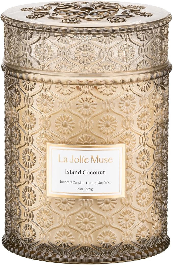 LA JOLIE MUSE Vanilla Coconut Candle ??Coconut, Freesia & Vanilla | 19 oz Large Wooden Wick Candle | Natural Soy Wax | 90 Hours Clean Burn | Gift-Ready for Hosts & Gatherings | Elegant Home D챕cor