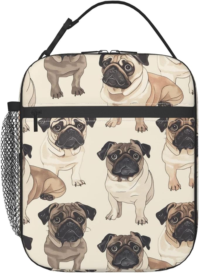 VANZEV Pug Lunch Box for Adults Women Girls Boys Kids Cute Dog Lunch Box Insulated Cooler Reusable Lunch Bag Container Gifts for Work Office Picnic Travel School