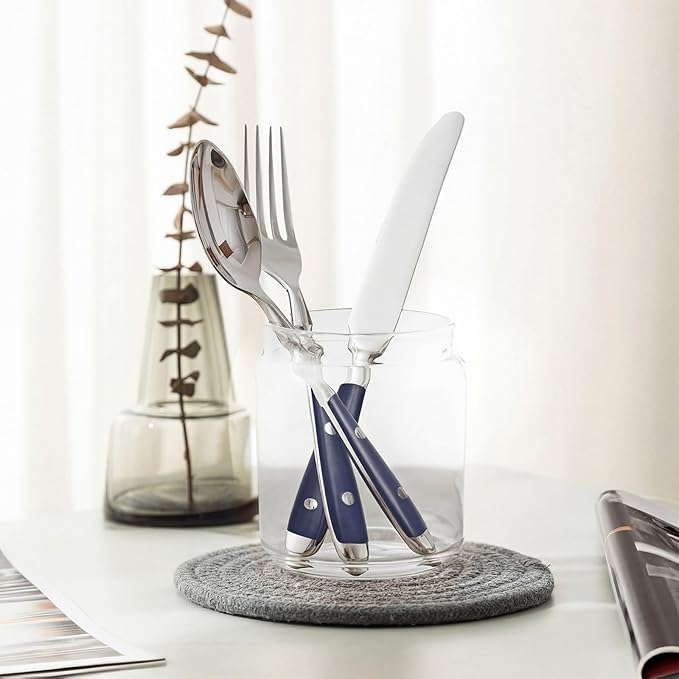 Retro Blue 20-Piece Silverware Set, 304 Riveted Stainless Steel Cutlery Set, Vintage Flatware Set with Blue Bakelite Handle, Dishwasher Safe| Service for 4