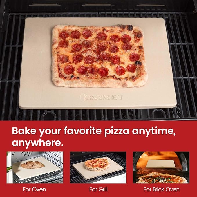 ROCKSHEAT 20"x 13.5" Pizza Stone, Cordierite Pizza Pan for Oven Grill and BBQ, Rectangular Large Baking Stone for Bread, Durable Cooking Stone, Thermal Shock Resistant
