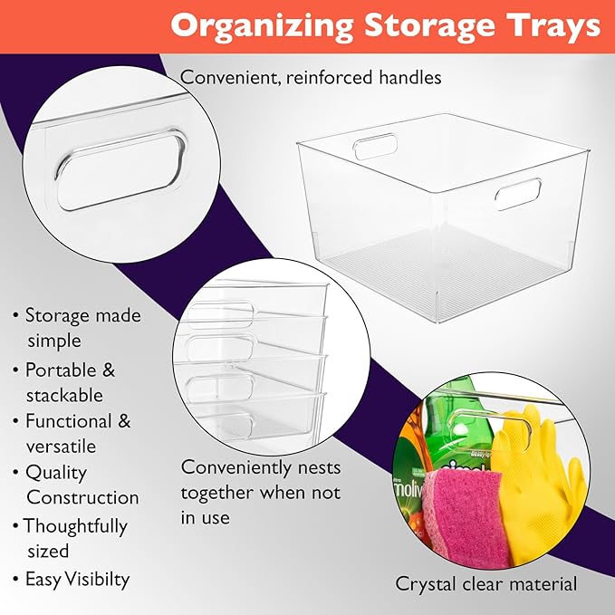 ClearSpace Clear Plastic Storage Bins ??XL 6 Pack Perfect Kitchen or Pantry Organization Fridge Organizer and Storage Bins, Cabinet Organizers