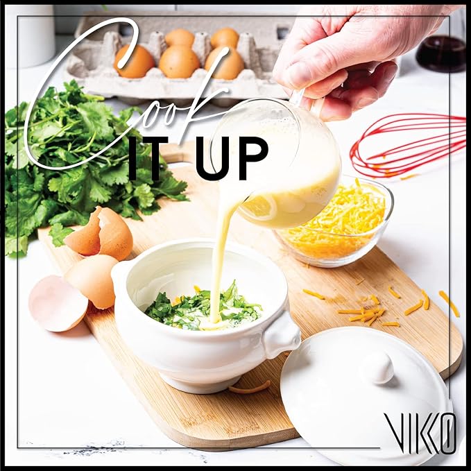 Vikko Soup Crocks With Lion Lids, 14 Ounce White Soup Bowl with Cover, Set of 6 Soup Dishes, Dishwasher Safe, Sturdy Design