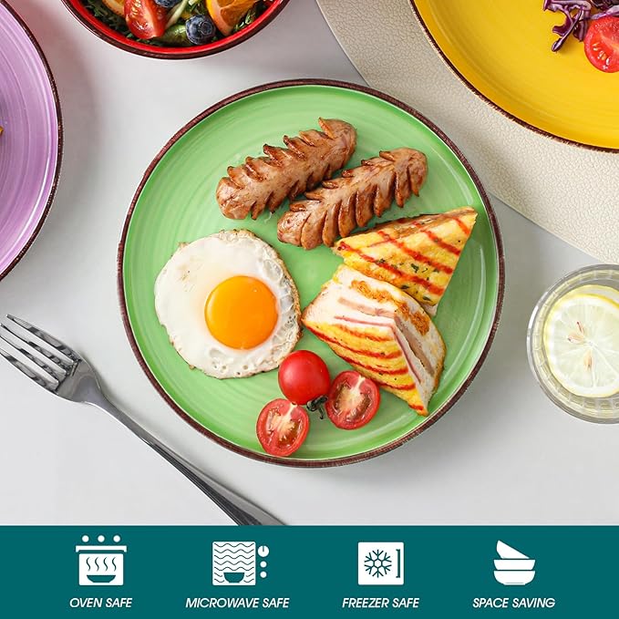 vancasso Bonita Stoneware Dinnerware Sets, 12 Pieces Dishes Set竊똏olished Round Plates and Bowls Set for 4, Dishwasher and Microwave Safe, Multicolor