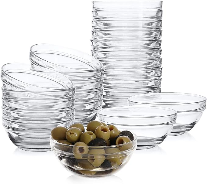 Lartique Mini 3.5 Inch Small Glass Bowls - Small Bowls Perfect for Prep, Dips, Nuts, or Candy - Meal Prep Bowls or Dessert Bowls, Set of 24
