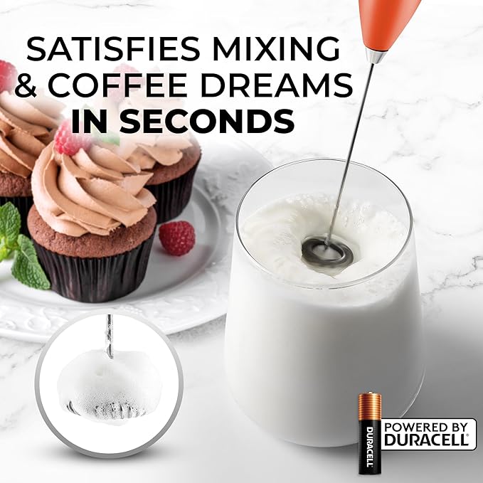 Zulay Kitchen Handheld Milk Frother with Duracell AA Batteries ??Ultra Fast Electric Mixer & Foam Maker, Easy-Clean Drink Mixer for Coffee & More Peach n Cream