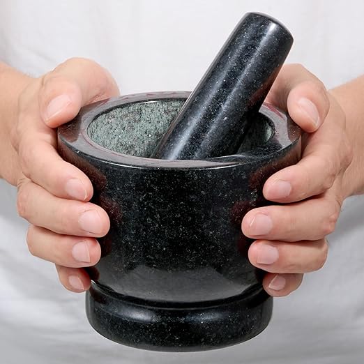 Heavy-Duty Mortar and Pestle Set, 2-Cup Granite Material, with Non-Slip Base, 5.51-inch Mexican Grinder, for Grinding Spices and Seeds, Seasoning and Spice Tool (Black, 2Cup)