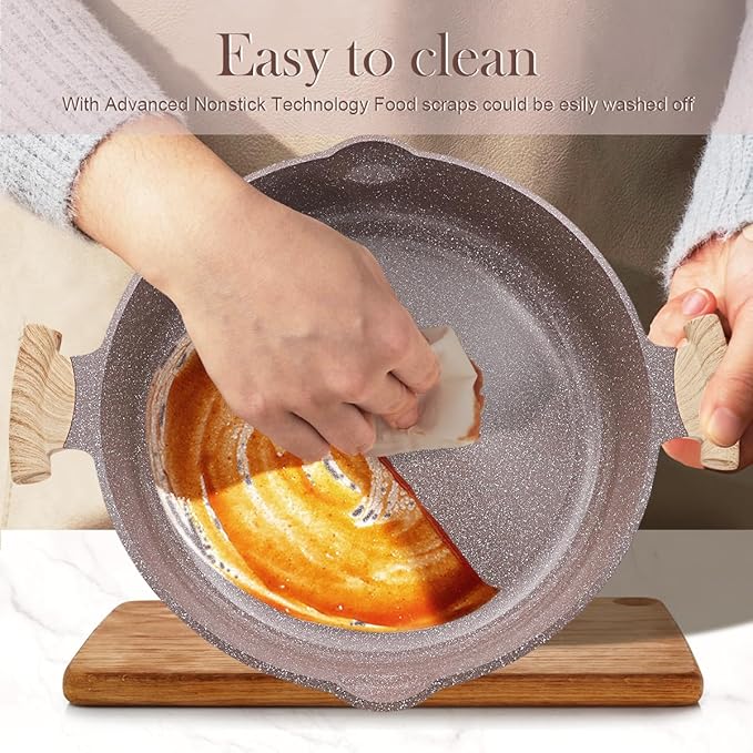 2-In-1 Ceramic Nonstick Deep Frying Pan Skillet, 12.5 Inch Saute Pan with Lid Non Toxic, PTFE & PFOA Free, Compatible with All Stovetops- Brown