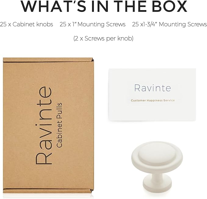 Ravinte 25 Pack 1-1/4 Inch Kitchen Cabinet Knobs White Frosted Zinc Pulls Door Handles for Dresser Drawers