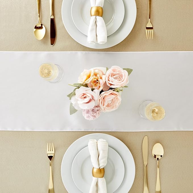 Juvale White Table Runner - 108.2 x 11.8 in, 10-Pack Satin Polyester - Reusable Scratch & Spill Resistant Bulk White Runners for Rectangular & Round Tables
