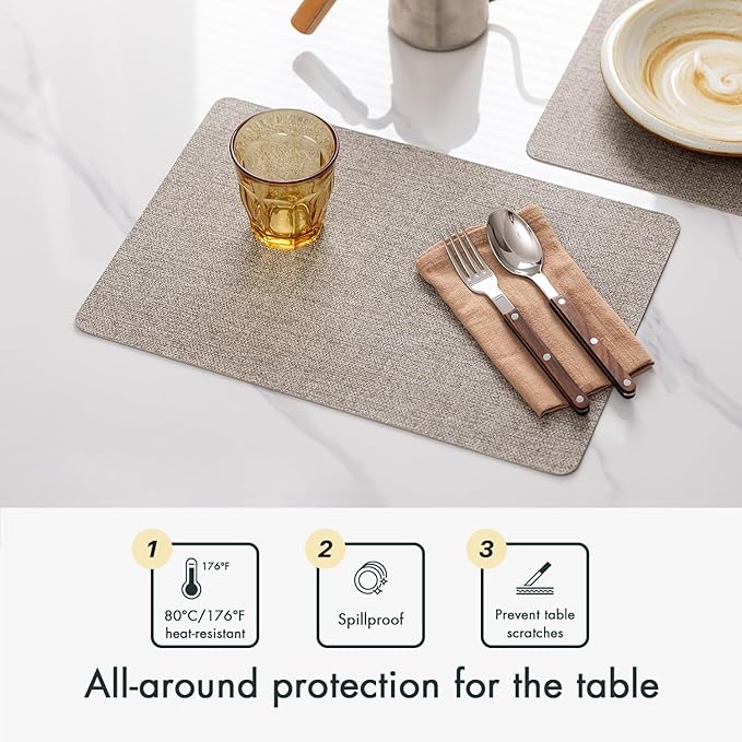 Baroyal Faux Leather Placemats Set of 12 Vinyl Washable Wipeable Table Mats for Kitchen Dining Table Heat Resistant Waterproof Modern Indoor/Outdoor Placemats Non-Slip Easy Clean Place Mats (Mix Gray)
