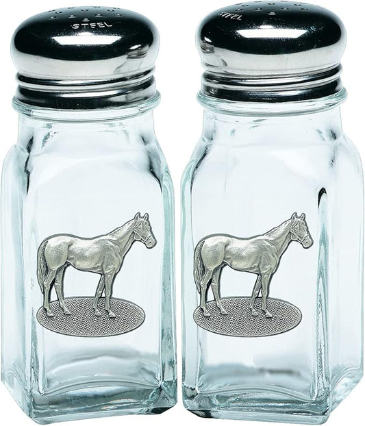 Heritage Pewter Racehorse Salt and Pepper Shaker Set of 2 Bottles | Expertly Crafted Pewter Glass