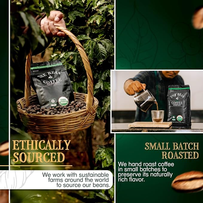 The Bean Organic Coffee Company Holiday Bean (Vanilla Cinnamon Spice), Medium Roast, Ground Coffee, 16-Ounce Bag, Caf챕 molido tostado org찼nico