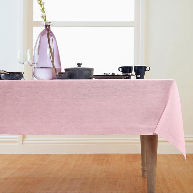 Solino Home Linen Bubblegum Pink Tablecloth 60 x 144 Inch - Athena, 100% Pure Linen Rectangle Tablecloth - Machine Washable Table Cloth for Christmas