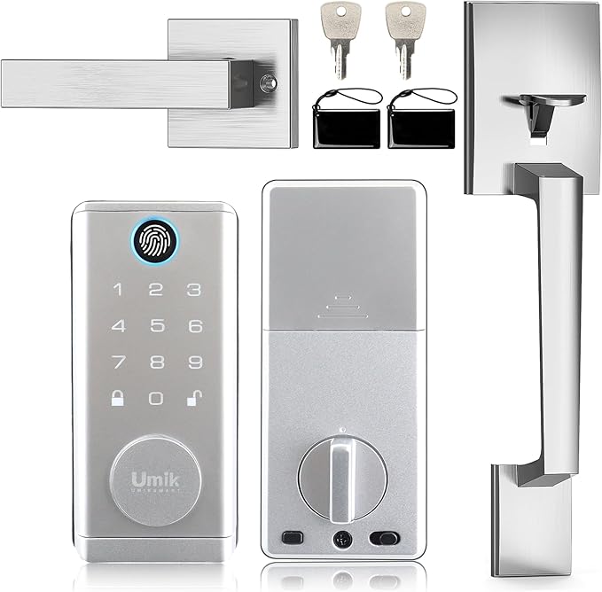 Fingerprint Door Lock with Handle Set, Keyless Entry Smart Door Lock, Electronic Keypad Deadbolt Locks, App Control for Front Door, Home (Matte Silver in Zinc)