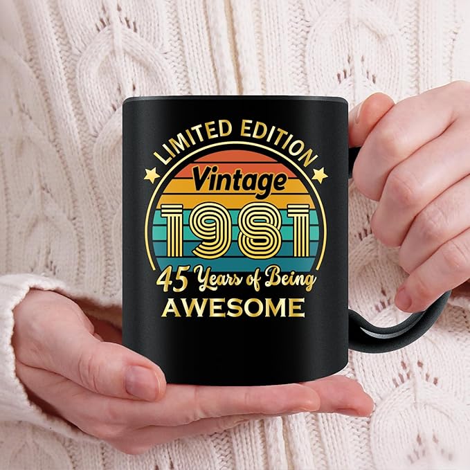 QUPT 45th Birthday Gifts for Women Men, 45th Birthday Gifts for Him, 1981 Birthday Gifts for Women Men, 45 Years Old Gifts, 1981 Birthday Gifts for Her Him, 45th Birthday Presents Coffee Mug