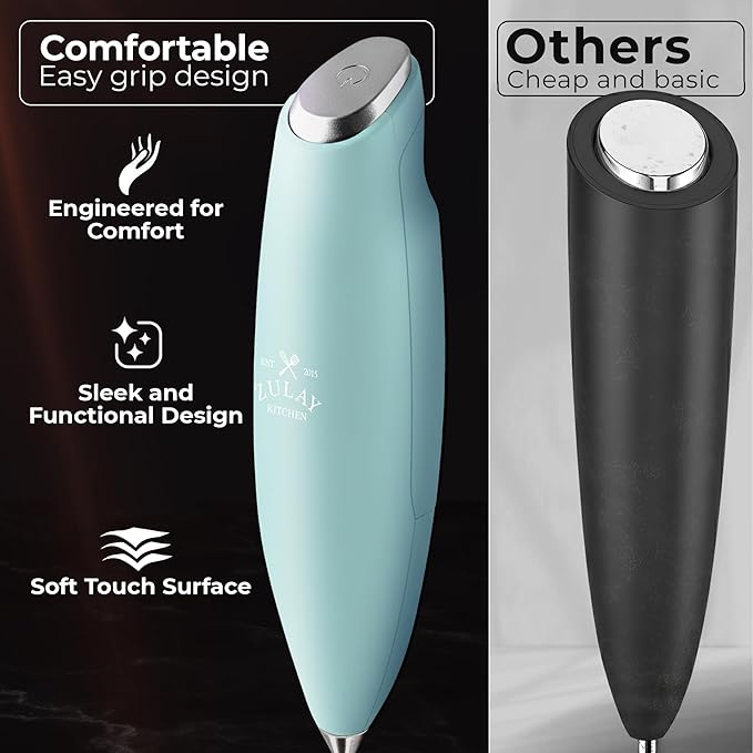 Zulay Kitchen Patented Tornado Triple Whisk Milk Frother with 4 Duracell Batteries ??Handheld Foam Maker for Coffee, Lattes, Matcha & Hot Chocolate ??Rich, Creamy Froth in Seconds