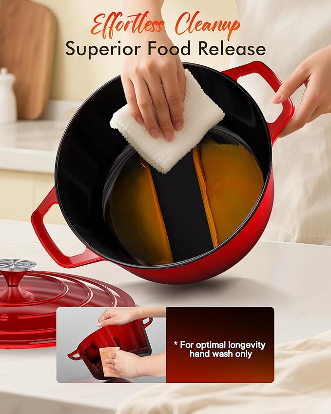 Nuwave 6QT Healthy Enameled Cast Iron Dutch Oven Pot with Lid, Heavy Duty 7-Layer Enamel, Enhanced Rust Protection, Dual Handles, Oven Safe to 500째F for Sourdough Bread Baking, Braise, Stew, Roast