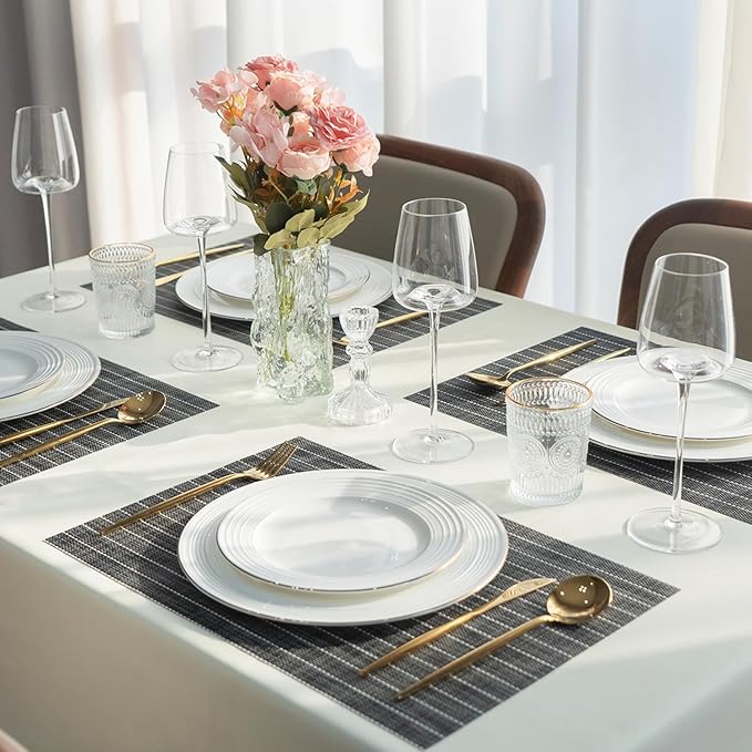 SUMYMERY Placemats Set of 6 Vinyl/Plastic Woven Place Mats for Kitchen Table Indoor/Outdoor Washable Placemat Wipeable Dining Table Mats (Black Stripes,6)