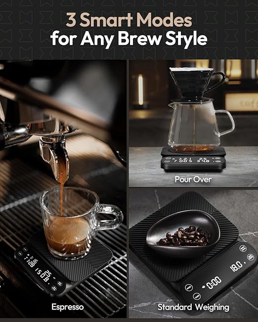 Maestri House S3 Coffee Scale with Timer, 3kg/0.1g Rechargeable Digital Scale, 3 Brew Modes, Adjustable Ratios & Flow Rate Display, Barista-Grade for Pour-Over, Espresso, French Press ??Black