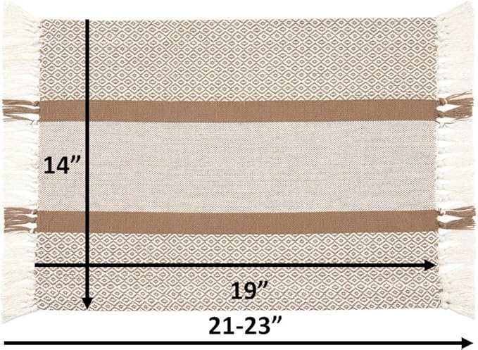 Sticky Toffee Cotton Placemats Set of 4 ??Tan Woven 14x19 in Table Mats for Kitchen or Dining Table, Boho Style, Washable Cloth Placemats