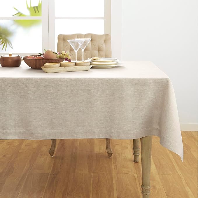 Solino Home Light Natural Linen Tablecloth 52 x 52 Inch - 100% Pure Linen Square Table Throw - Athena, Machine Washable Tablecloth for Spring, Easter
