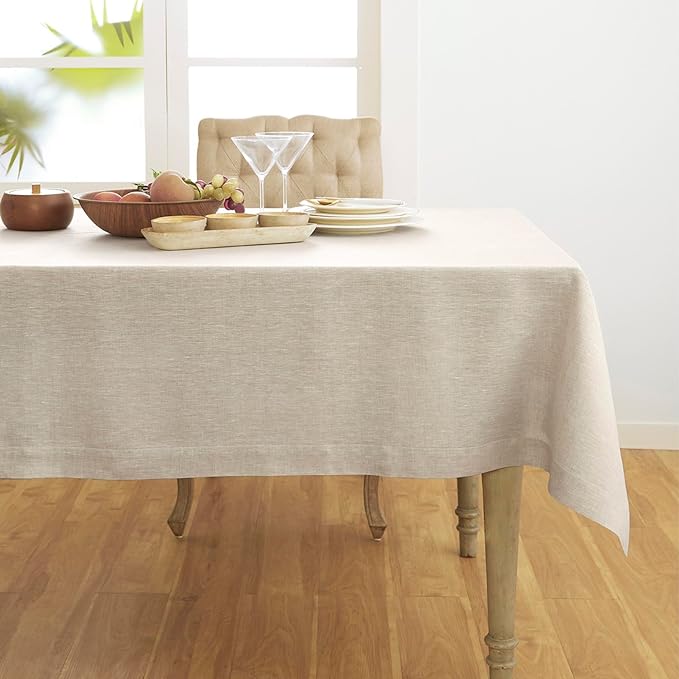 Solino Home Linen Tablecloth 60 x 132 Inch - 100% Pure Linen Light Natural Table Cloth for Rectangular Tables - Athena, Machine Washable Cloth Tablecloth for Spring, Easter
