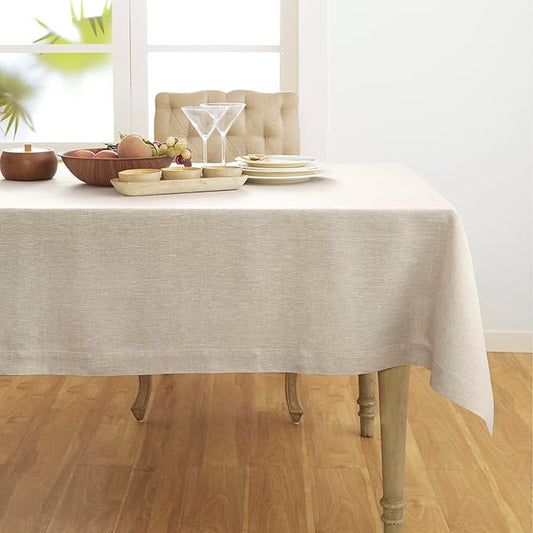 Solino Home Linen Tablecloth 54 x 72 Inch - 100% Pure Linen Light Natural Table Cloth for Rectangular Tables - Athena, Machine Washable Cloth Tablecloth for Spring, Easter