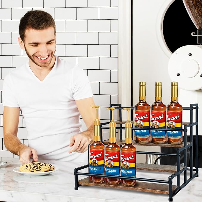 Klxuyuo 4-Tier Coffee Syrup Rack for 20 Bottles (750ml)?밪turdy Coffee Syrup Organizer Holder for Kitchen, Caf챕, Office