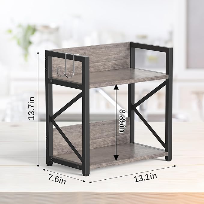 Spice-Rack-Organizer-Shelf for Kitchen Counter, 2 Tiers Coffee Bar Station Organizer for Countertop竊똕pace Saving Desk Shelving Riser Unit (Grey, Medium)