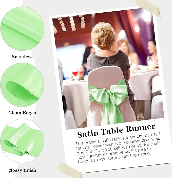 Yblut 10 Pack Satin Table Runner 12 x 108 Inch Long Green Silk Table Runner for Wedding Party Banquet Birthday Decoration