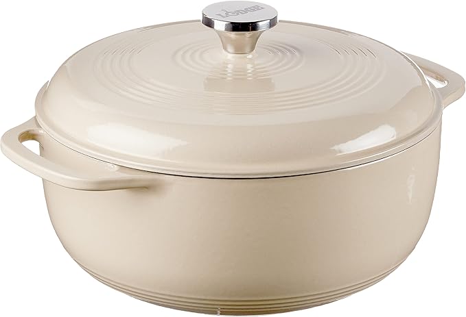 Lodge 6 Quart Enameled Cast Iron Dutch Oven with Lid ??Dual Handles ??Oven Safe up to 500째 F or on Stovetop - Use to Marinate, Cook, Bake, Refrigerate and Serve ??Sandalwood