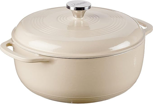 Lodge 6 Quart Enameled Cast Iron Dutch Oven with Lid ??Dual Handles ??Oven Safe up to 500째 F or on Stovetop - Use to Marinate, Cook, Bake, Refrigerate and Serve ??Sandalwood