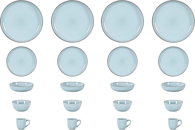 Stoneware Euro-Nordic 20pc Dinnerware Set, Shiny Light Blue with Speckle Effect