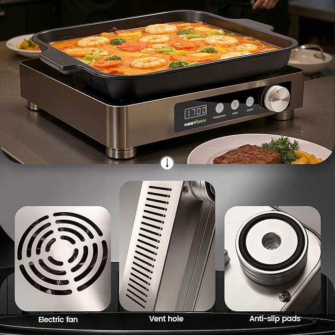 Commercial Portable Induction Cooktop, NESTIQEX Professional Heavy Duty Induction Single Burner Hot Plate w/ 11.8-inch Larger Coil, 1700W/120V Powerful Electric Burners for Restaurant, Kitchen, Hotel